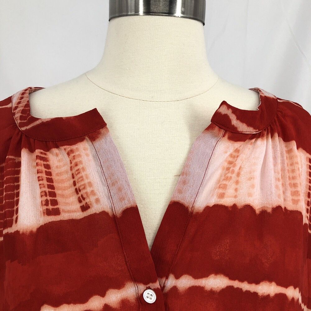 Vince Camuto Tie Dye V Neck Blouse Top Orange 2X